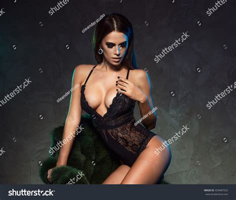 Sexy Elegant Brunette Woman Posing Black Stock Photo Edit Now
