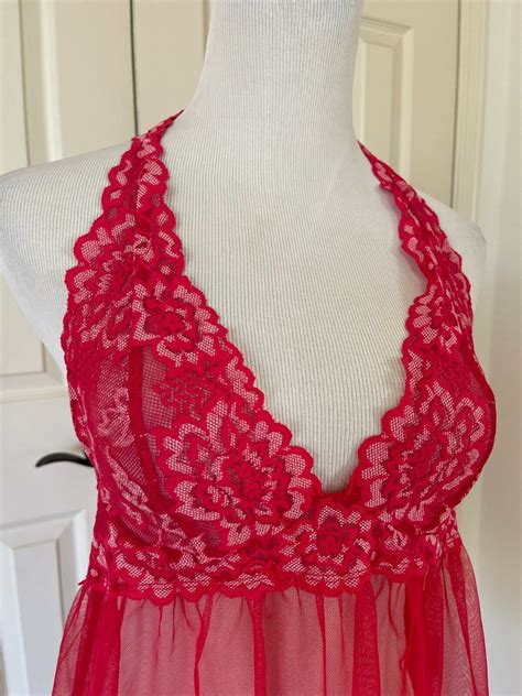 Victorias Secret Babydoll Slip Chemise Red Lace Nightgown Lingerie Size M 1X EBay