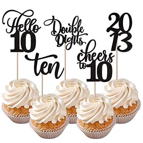 Rsstarxi 30 Pack 10th Birthday Cupcake Toppers Glitter Ten Double Digits Since 2013 Hello 10