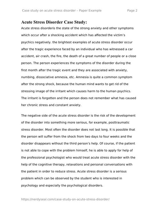 Case study on acute stress disorder - 440 Words - NerdySeal