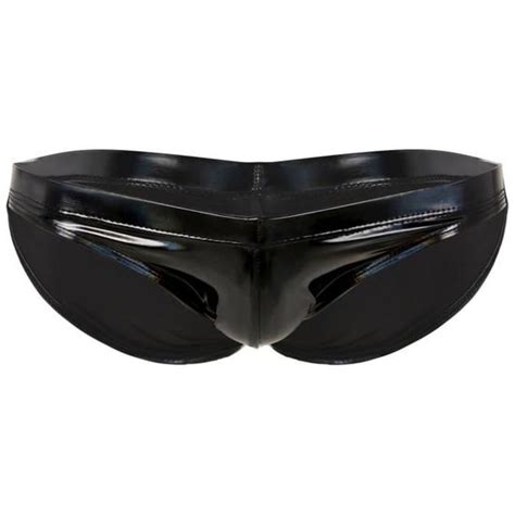 YONGHS FR Mini String Sexy Homme Cuir Verni Slip Erotique Lingerie Coquine Wetlook Shorty S XXL