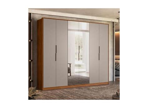 Guarda Roupa Casal Atrice Portas Portas em Espelho Amêndola Touch nude Prime Tx em