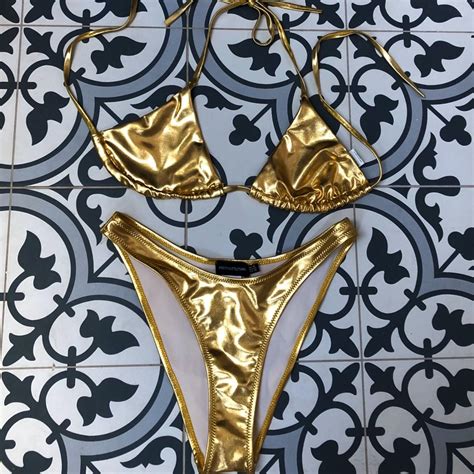 Gorgeous Metallic Gold Bikini RRP 24 In Perfect Depop