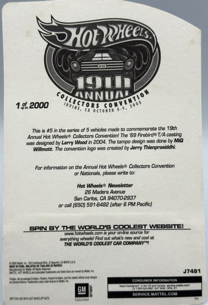 2005 Hot Wheels 69 Firebird TA Collectors Convention 19th Annual
