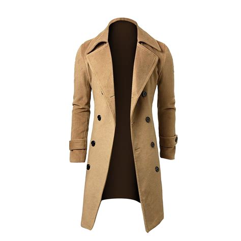 Tklpehg Coats For Men Long Sleeve Jackets For Men Winter Slim Stylish Trench Coat Double