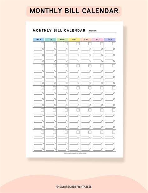 printable bill calendar 3