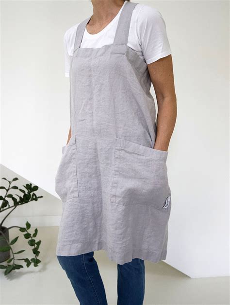 Linen Pinafore Apron Cross Back Apron Japanese Style Apron Etsy