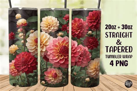 D Dahlia Flowers Oz Tumbler Wrap Png Graphic By Lazycraftlab