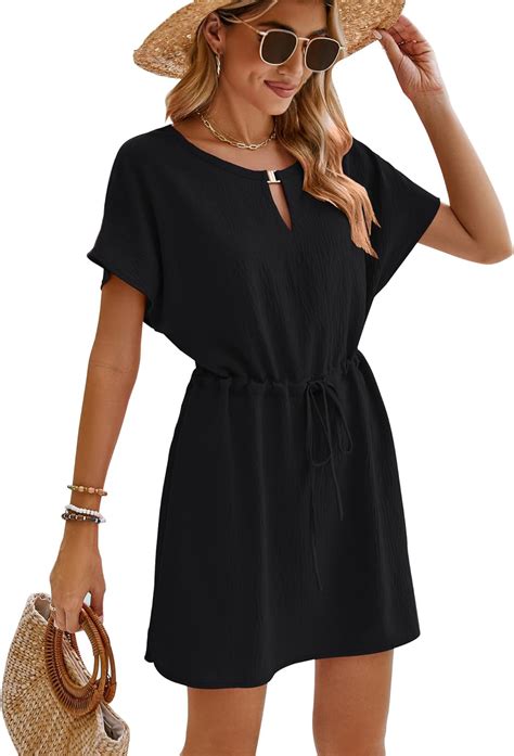 Bluetime Women Casual Summer Swimsuit Coverup Bikini Beachwear Coverups Flowy Short Sleeve Beach