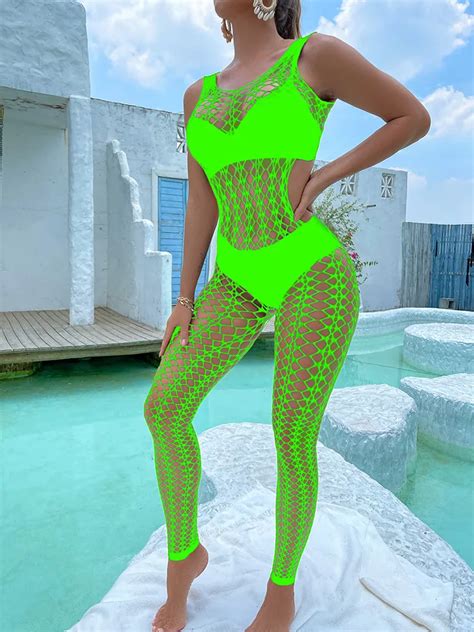 One Piece Fishnet Bodystocking Sexy Lingerie Women Full Body Stocking Mesh Lingerie Bodysuit