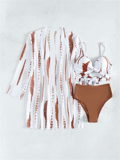 Set Bikini Da Donna Schiena Scoperta Spalline Incrociate Tie Dye Sexy