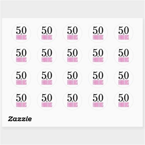 50 And Fabulous Typography 50th Birthday Classic Round Sticker Zazzle