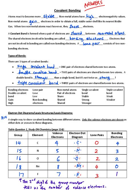 Covalent Bonding and VSEPR Worksheet Year 11 - Answers - Studocu