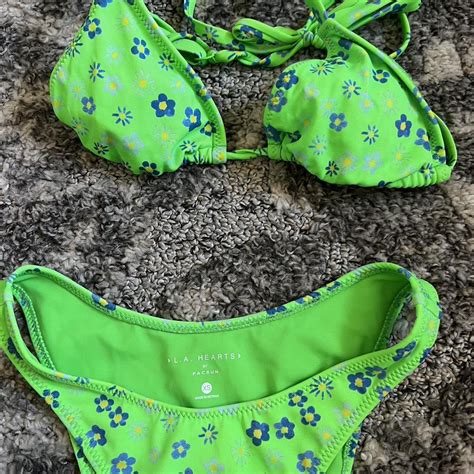 Green Xs Floral Pacsun Bikini Depop