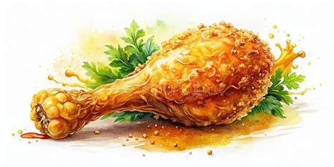 A Deliciously Crispy Watercolor Fried Chicken Drumstick An Artistic