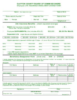 Fillable Online Claytoncountyga Active Employee Enrollment Form