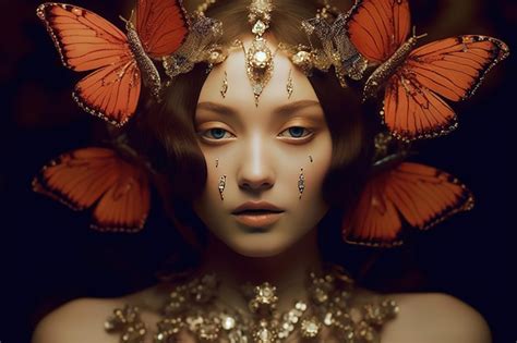 Premium Photo A Woman With Butterflies On Her Face