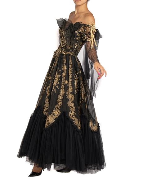 1980s Zandra Rhodes Black And Gold Lace Ball Gown For Sale At 1stdibs