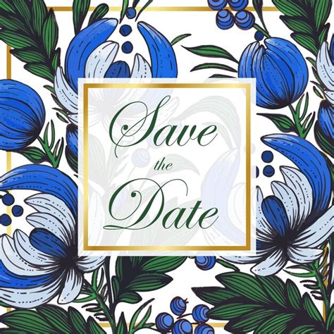 Sch Ne Save The Date Karte Mit Handgezeichneten Blumen Und Goldenem