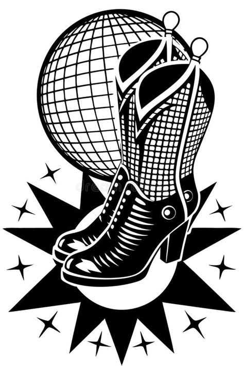 Fashionable Cowboy Boots On A Disco Ball Under A Spotlight Stock