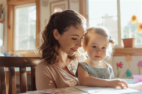 Encouraging Mom Homeschooling Preschool Age Daughter Premium Ai