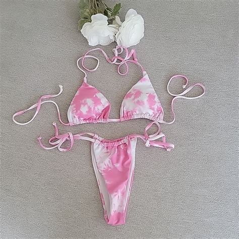 Swim Nwot Pink Swirl Triangle Thong Bikini Poshmark