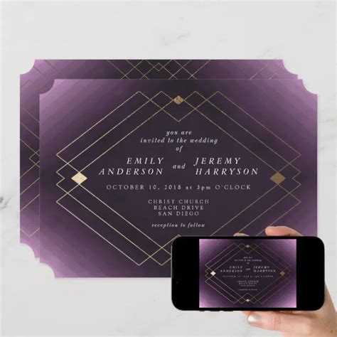 Gold Diamond Purple Geometric Deco Gatsby Wedding Invitation Zazzle