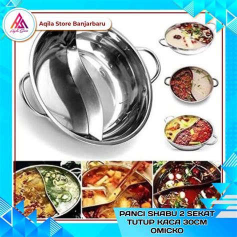 Shabu Shabu Pan 2 Dividers Glass Lid 30cm Omicko Shabu Shabu Suki Pan 2 Stainless Steel Hot