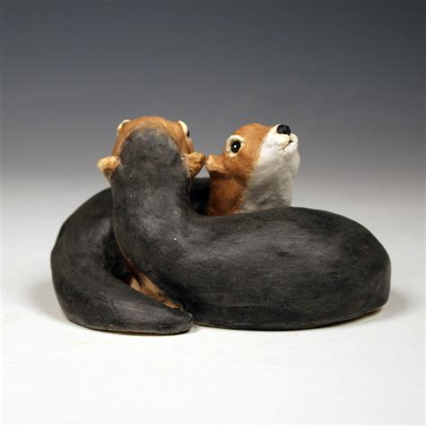 Two Realistic Ceramic River Otters Sculpture Cuddling Otter Couple Etsy