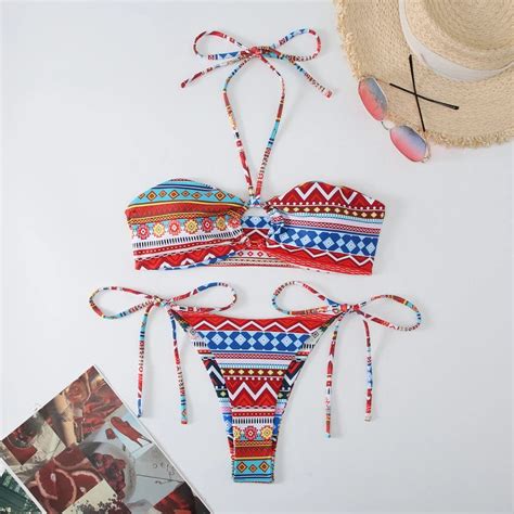 Tribal Print Halter Neck Bikini Swimwear Two Piece Set On Luulla