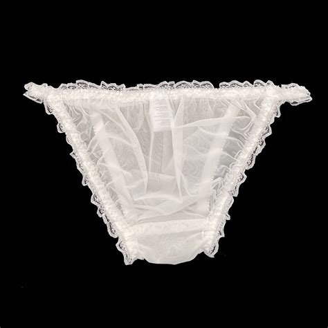 Ivory Sissy Sheer Soft Nylon Frilly Tanga Bikini Panties Knickers Size Ebay