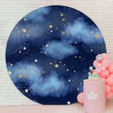 Dark Blue Night Sky Stars Round Birthday Backdrop – Lofaris