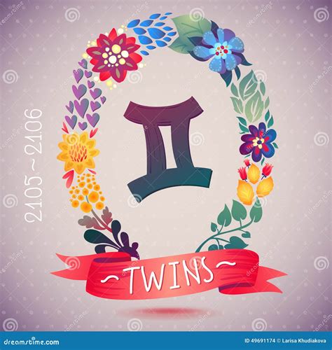Zodiac Sign TWINS, in Sweet Floral Wreath. Horoscope Sign, Flowers