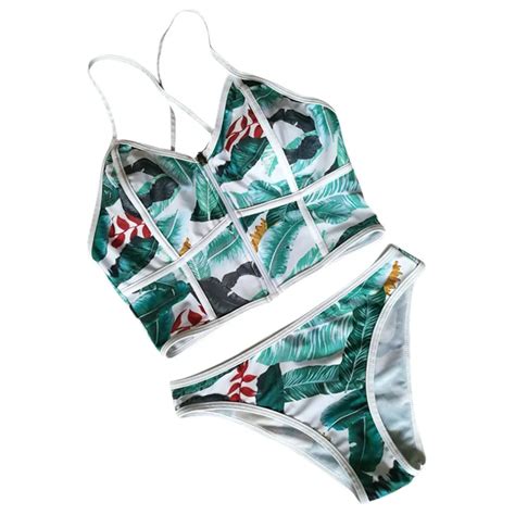 Female Sexy Bikini Zipper High Neck Floral Bikini Swimsuit Biquini