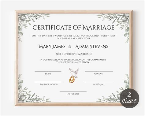 editable marriage certificate template custom certificate  etsy uk