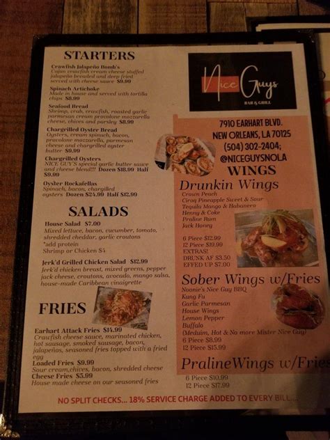 Menu At Nice Guys Nola Pub And Bar New Orleans