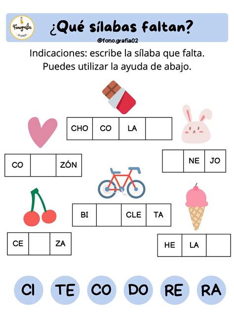 Trabajamos la Conciencia fonológica ¿Qué sílabas faltan? 4