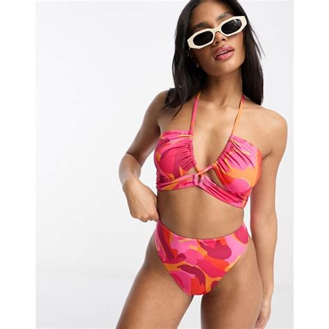 Asos Design Mix And Match Top Bikini Con Scollo Incrociato E Apertura A Goccia Con Stampa
