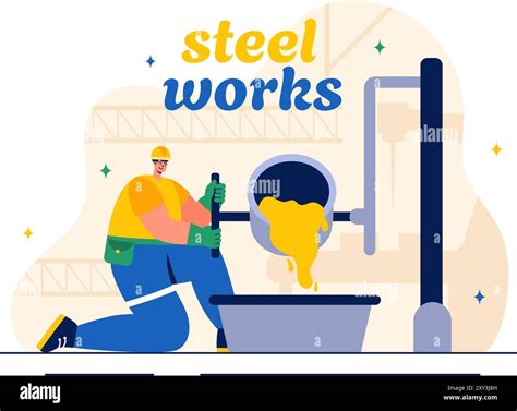 Steelworks Vector Illustration With Resource Mining Smelting Of Metal In Big Foundry And Hot