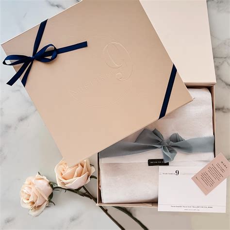 Luxury Nude Pink Box With Navy Satin Ribbon Nurtured