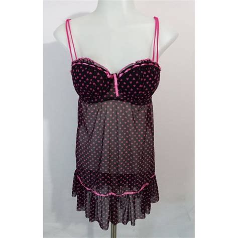 Pei Lei Intimates Sleepwear Vintage Per Lei Y K Heart Print Black Pink Sheer Lingerie