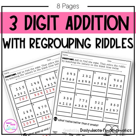 Digit Addition With Regrouping Riddle Math Puzzle Riddle Activity