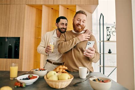 Two Happy Gay Men Standing In Stock Image Image Of Sharing Online 323938525
