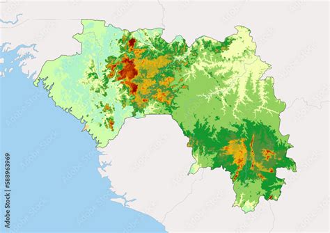 high detailed vector guinea physical map topographic map  guinea