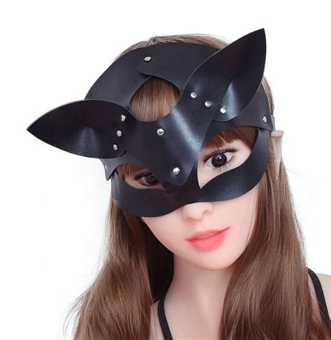 Sexy Leather Cat Mask For Women Bdsm Fetish Cat Head Black Eye Mask