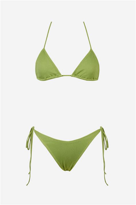 Lush Green Triangle Bikini Top String Bottoms Set