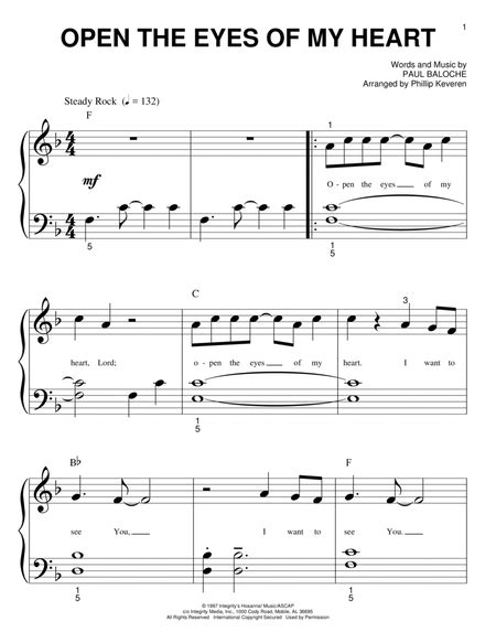 Open The Eyes Of My Heart Arr Phillip Keveren By Paul Baloche Easy Piano Digital Sheet