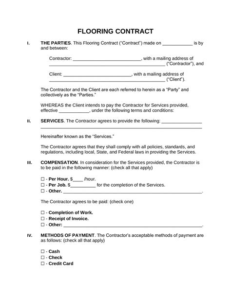 Free Flooring Contract Template Pdf Word Eforms