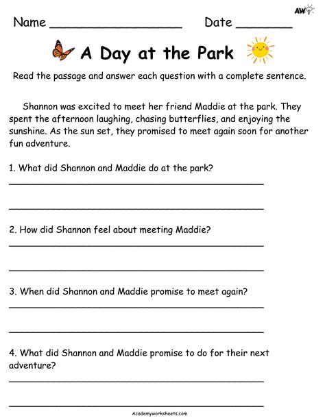 Fun Reading Comprehension Worksheets for 1st Graders - Academy