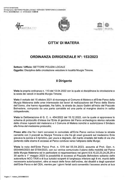 Ordinanza Dirigenziale N Parco Della Murgia Materana